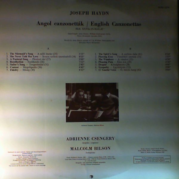 Csengery Adrienne / Bilson Malcolm — Haydn J. - English Canzonettas