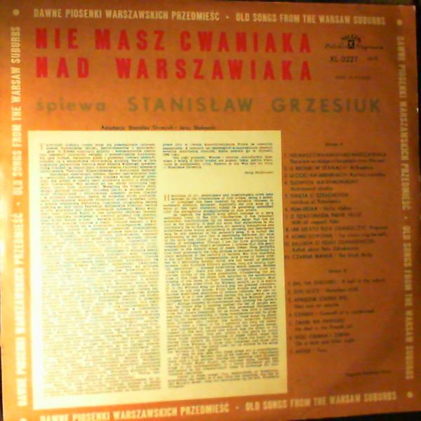 Grzesiuk Stanislaw — Nie Masz Cwaniaka Nad Warszawiaka - Dawne Piosenki Warszawskich Przedmiesc