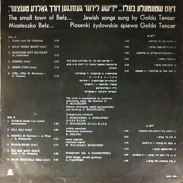 Tencer Golda — Small town of belz...... Jewish songs