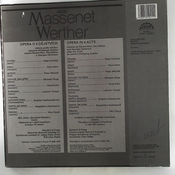 Dvorsky/Fassbaender/Hajossyova/Helm/Mikulas/Prague Symphony Orchestra (cond. Pesek) — Massenet - Werther - Opera In 4 Acts