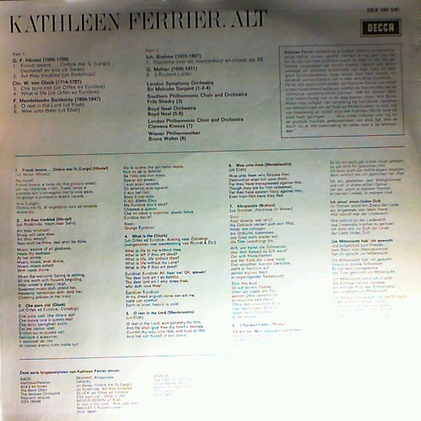 Ferrier Kathleen — Brahms - Altrapsodie, Handel - Ombra mai fu, Art thou troubled, Gluck - Che puro ciel, What is life, Mendelssohn O rest in the Lord, Woe unto them, Mahler - 3 ruckert-lieder