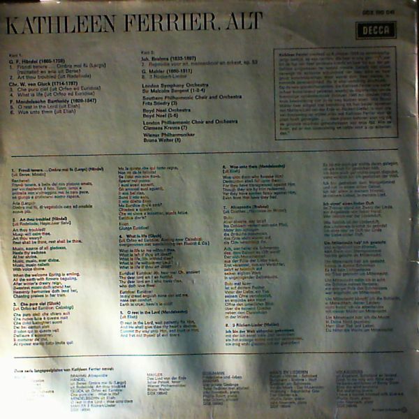 Ferrier Kathleen — Brahms - Altrapsodie, Handel, Gluck, Mendelssohn, Mahler