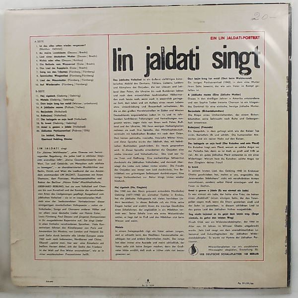 Jaldati Lin — Jaldati Lin Singt (Matthus, Dessau, Eisler, Furnberg, Gebirtig, Weiner, Pollack, Volksliede)