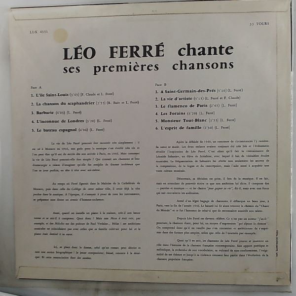 Ferre Leo — Chante Ses Premieres Chansons