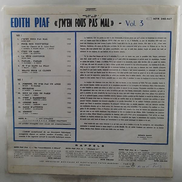 Piaf Edith — J'm'en Fous Pas Mal - Volume 3