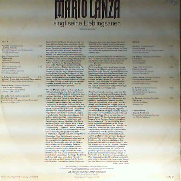 Lanza Mario (Ланца Марио) — Singt Seine Lieblingsarien