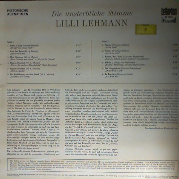 Lehmann Lilli — Die Unsterbliche Stimme (Handel, Mozart, Bellini, Beethoven)