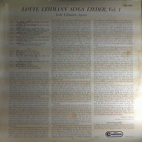 Lehmann Lotte — Sings lieder/vol.1