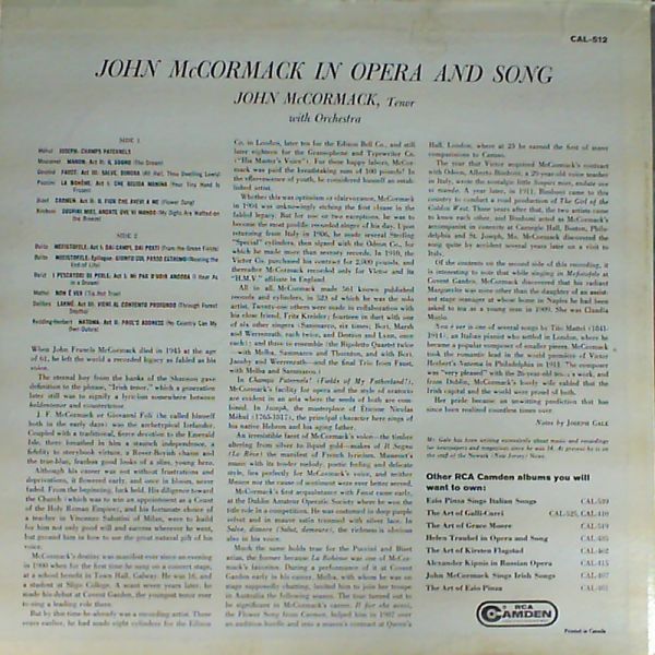 McCormack John — John McCormack in opera and song