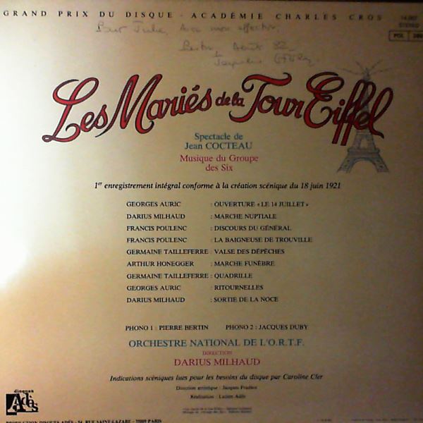 Orchestre National (cond. Milhaud D.) — Cocteau, Auric, Milhaud, Poulenc, Tailleferre, Honegger – Les Maries De La Tour Eiffel