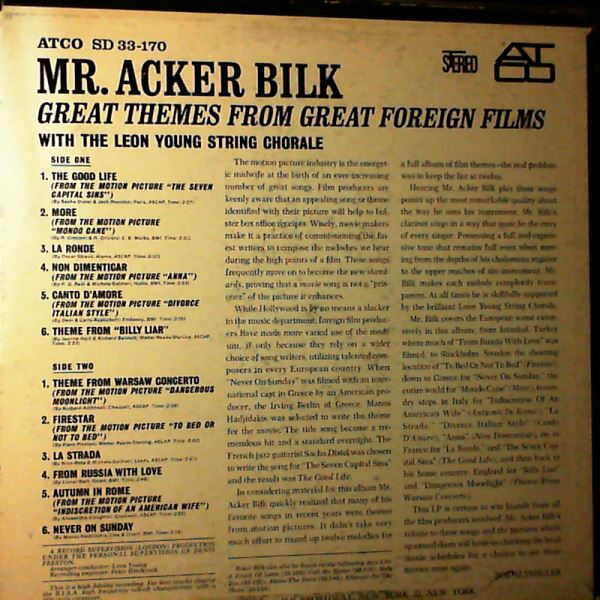 Bilk Acker & Leon Young String Chorale — Great Themes From Great Foreign Films