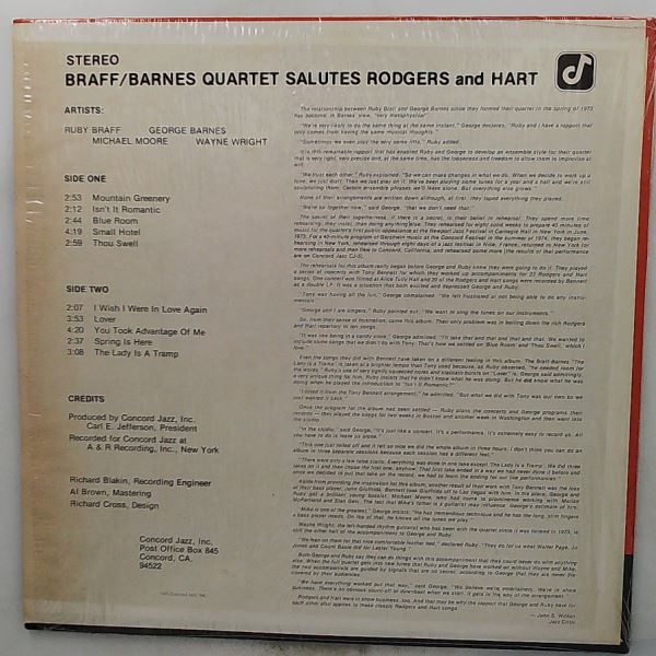 Braff Ruby & Barnes George Quartet — Braff/Barnes Quartet Salutes Rodgers And Hart