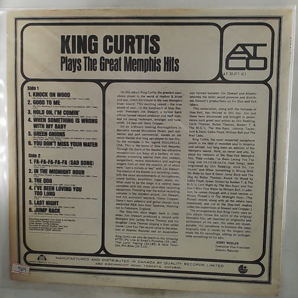 Curtis King — Plays The Great Memphis Hits
