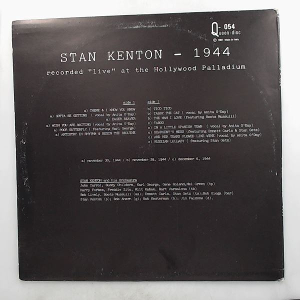 Kenton Stan — 1944 - Recorded "live" at the Hollywood Palladium