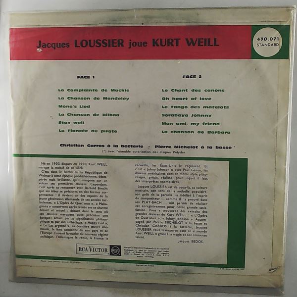 Loussier Jacques — Loussier Jacques Joue Weill Kurt