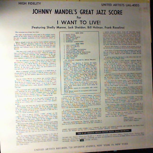Mandel Johnny — Mandel Johnny's Great Jazz Score & The Jazz Combo From I Want To Live