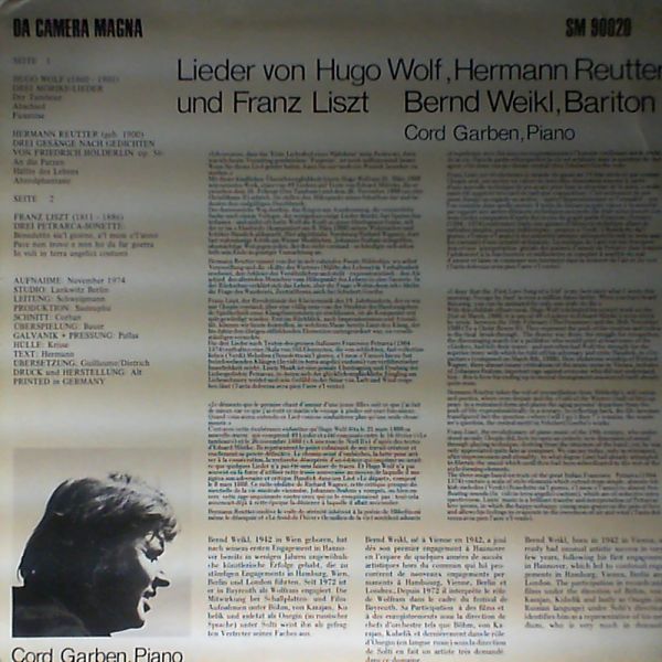 Weikl Bernd — Lieder von Hugo Wolf, Hermann Reutter und Franz Liszt