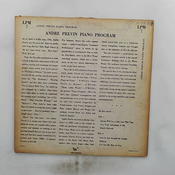 Previn Andre — Previn Piano Program