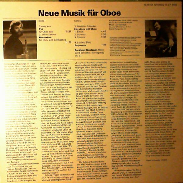 Glaetzner Burkhard — Yun, Xenakis, Schenker, Berio - Neue Musik Fur Oboe