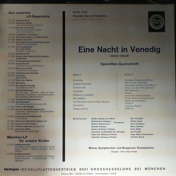 Paulik Prof. Anton (dir.) — J.Strauss: Operetten-Querschift "Eine nacht in venedig"