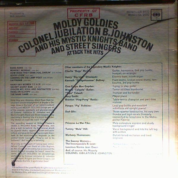 Johnston Bob — Moldy Goldies: Colonel Jubilation B. Johnston And His Mystic Knights Band And Street Singers Attack The Hits