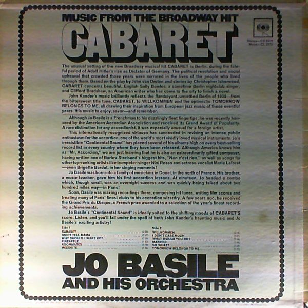 Jo Basile & orchestra — "Cabaret". (Music From The Broadway Hit)