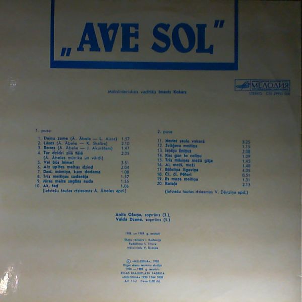 Ave Sol (Kamerkoris) — Dirigents imants kokars