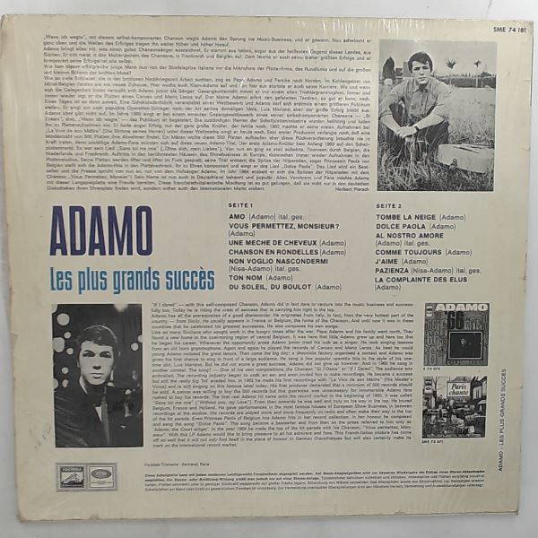 Adamo (Adamo Salvatore) — Les Plus Grands Succes (including "Tombe La Neige")