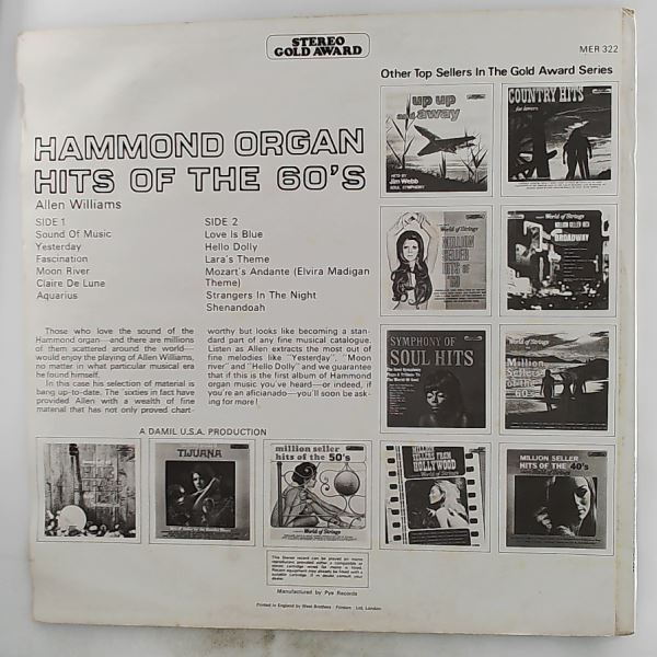 Williams Allen — Hammond Organ Hits Of The 60's - Million Sellers Played By