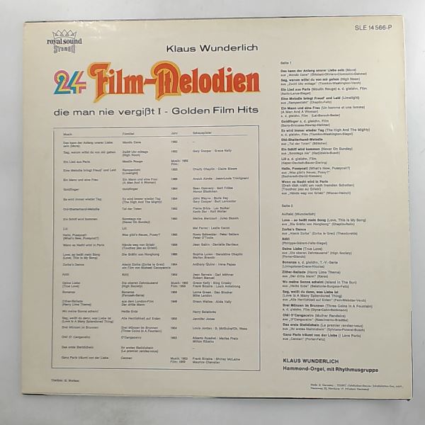 Wunderlich Klaus — 24 Film-Melodien, Die Man Nie Vergisst 1 (Golden Filmhits)
