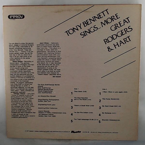 Bennett Tony — Bennett Tony Sings... More Great Rodgers & Hart