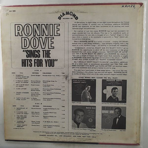 Dove Ronnie — Sings The Hits For You