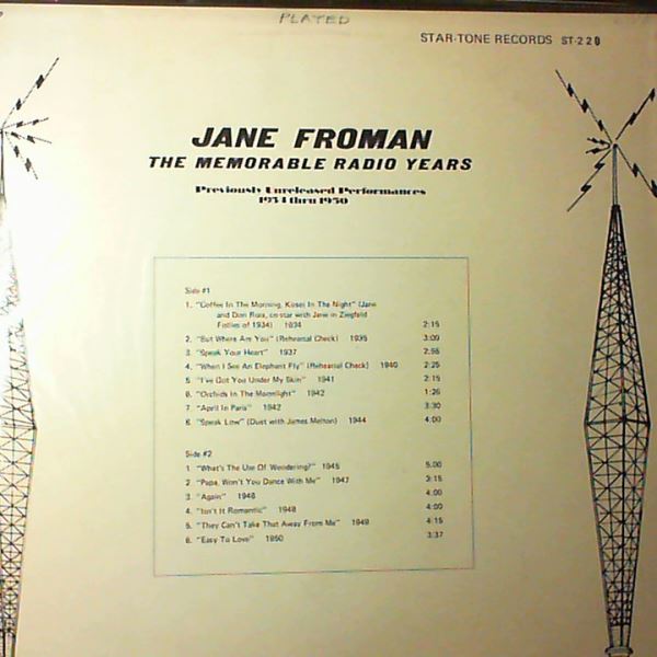 Froman Jane — Memorable Radio Years 1934 Thru 1950