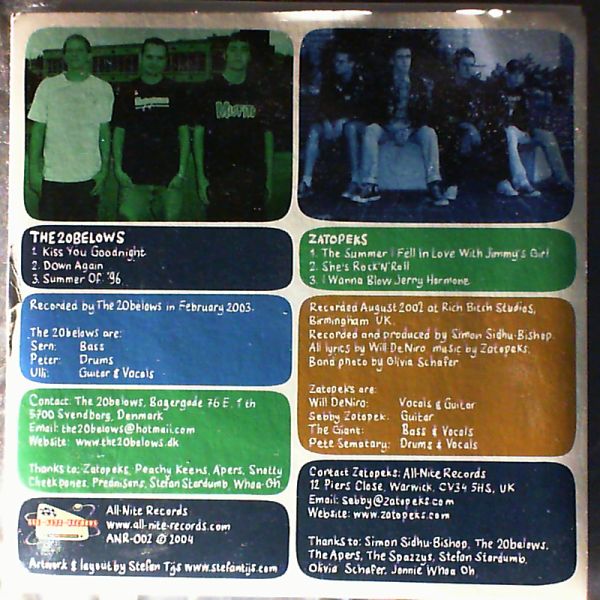 Zatopeks And 20 Belows — The Summer I Fell In Love/ She`s Rock`n`Roll/ I Wanna Blow Jerry Hormone/ Kiss You Goodnight/ Down Again/Summer Of `96