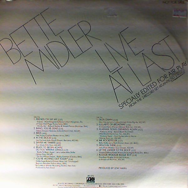 Midler Bette — Live at last. Specially for air play