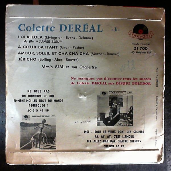 Dereal Colette — Lola Lola / A Coeur Battant / Amour, Soleil Et Cha Cha Cha / Jericho