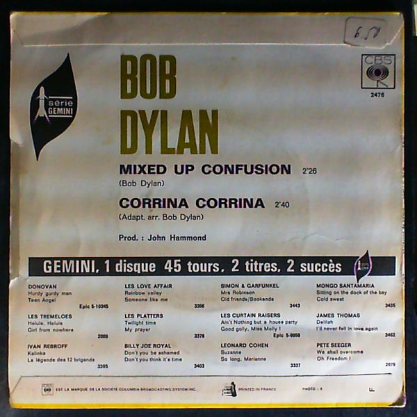 Dylan Bob — Mixed Up Confesion - Corrina, Corrina