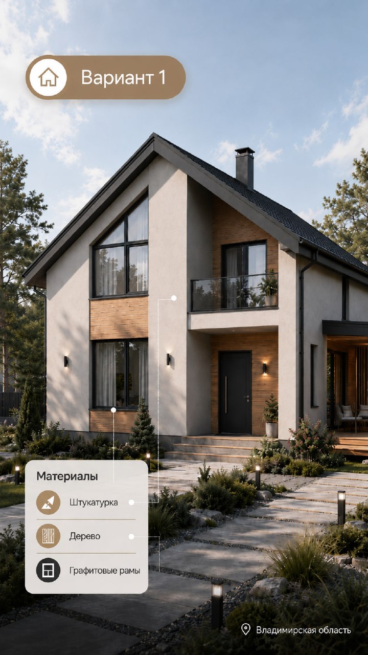 🏠Какой фасад выбрали бы вы? На всех трёх рендерах один и тот же дом. Планировка,…