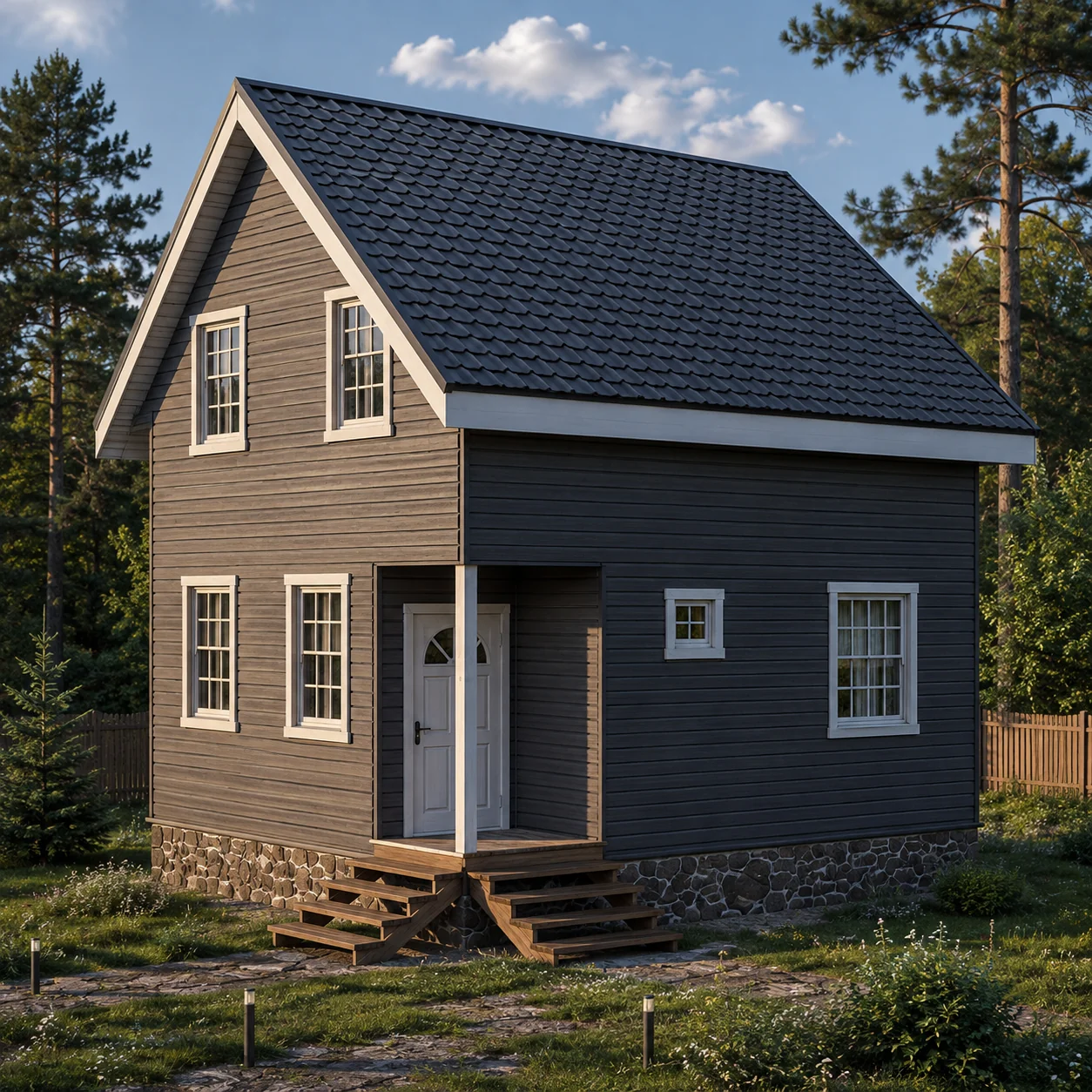 Мансардный каркасный дом 7×7 м на 4 спальни, 79,8 м²