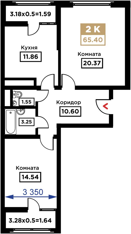 Планировка 2-комн. в ЖК «Сердце»