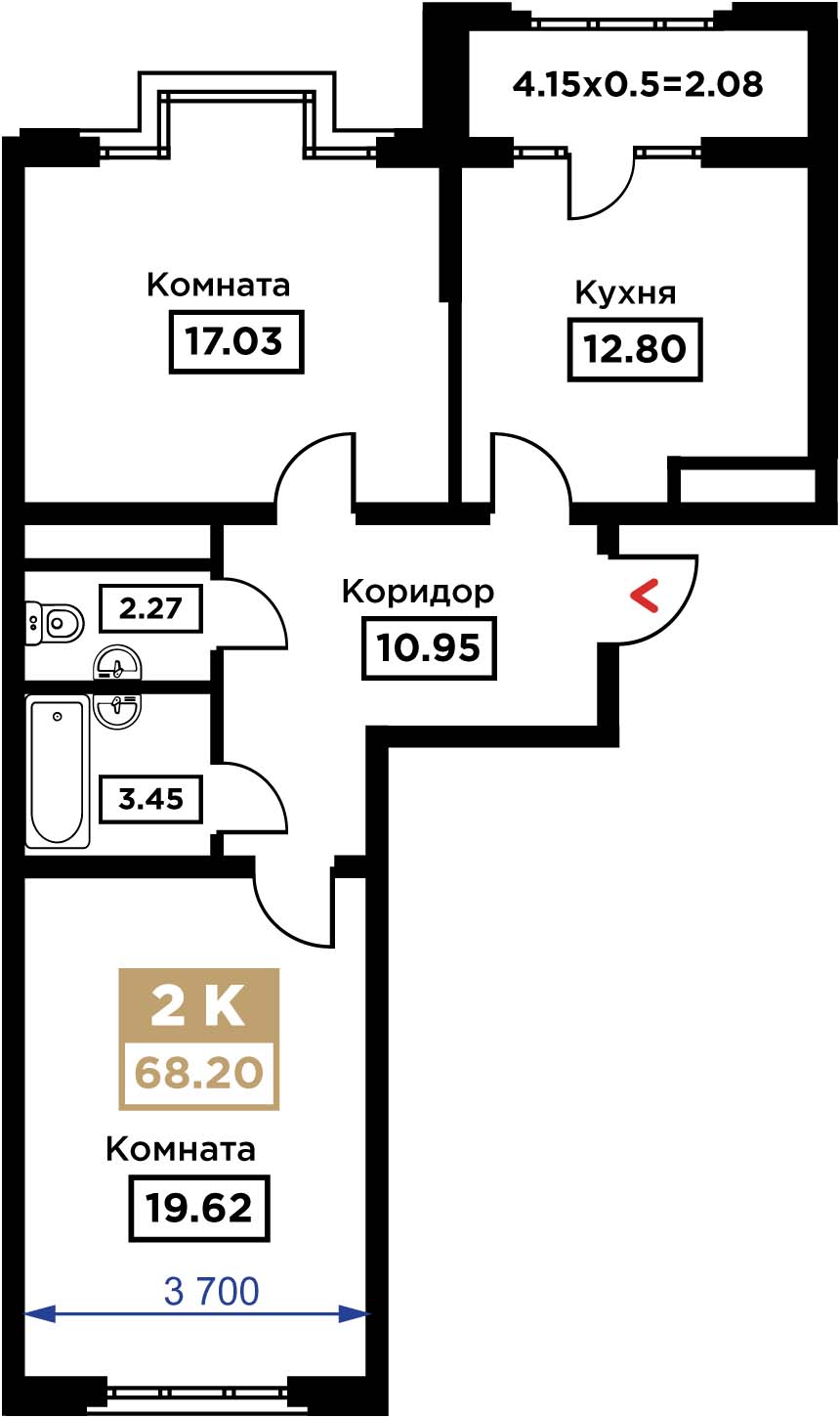 Планировка 2-комн. в ЖК «Сердце»