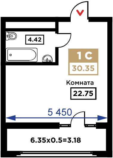 Планировка Студия в ЖК «Сердце»