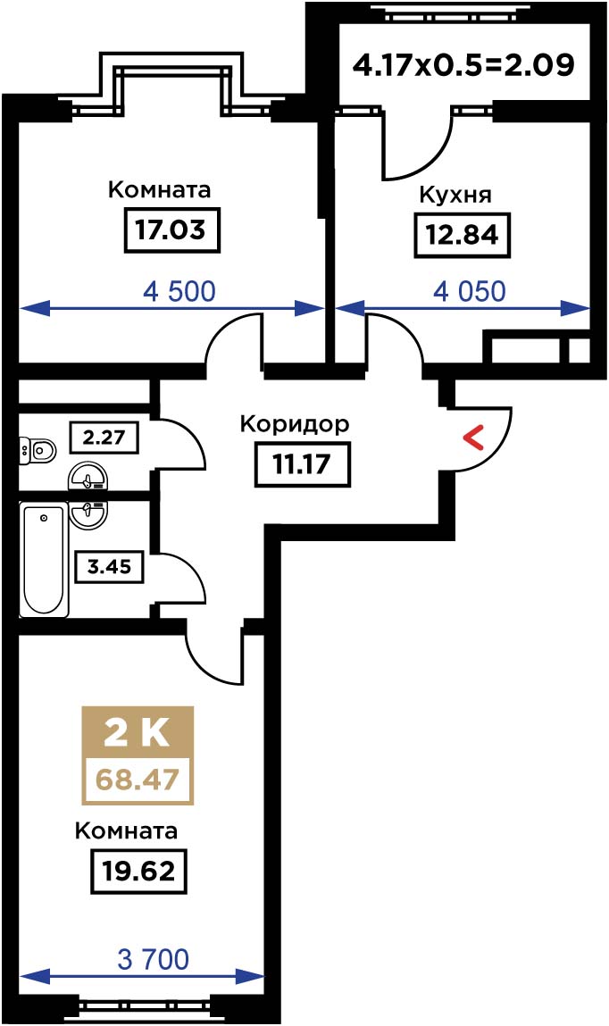 Планировка 2-комн. в ЖК «Сердце»