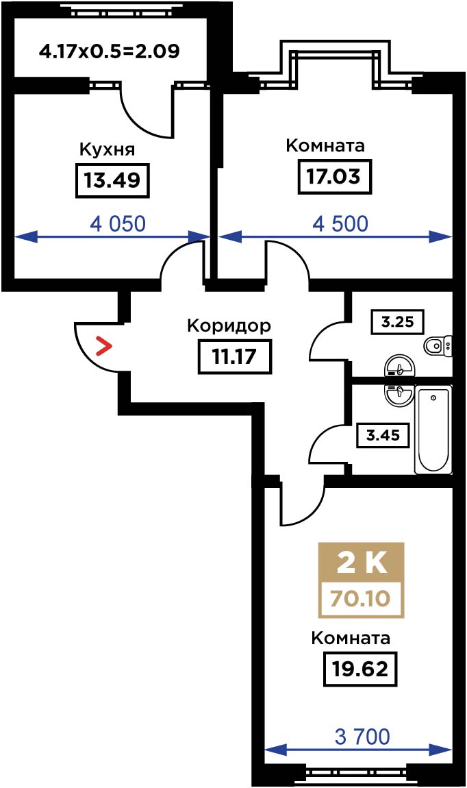 Планировка 2-комн. в ЖК «Сердце»