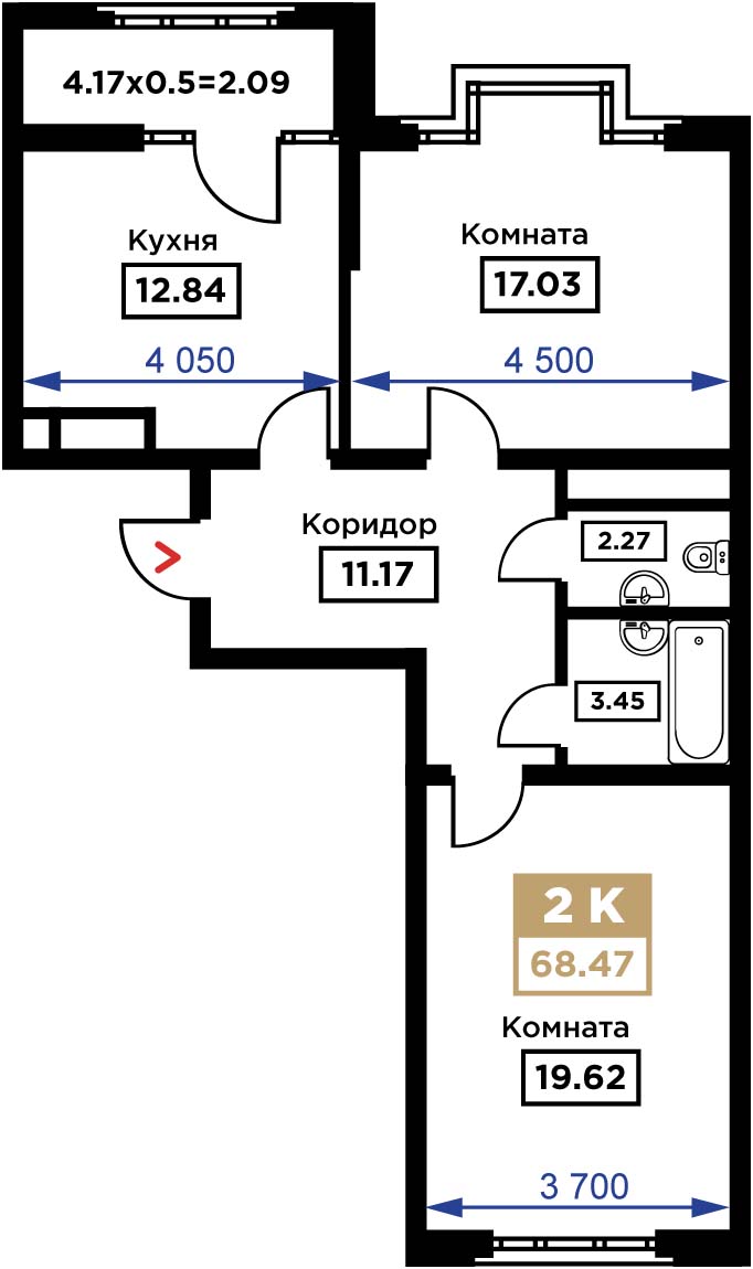 Планировка 2-комн. в ЖК «Сердце»