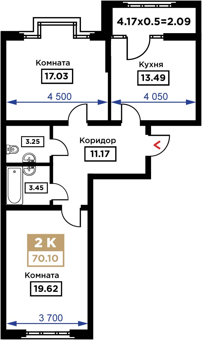 Планировка 2-комн. в ЖК «Сердце»