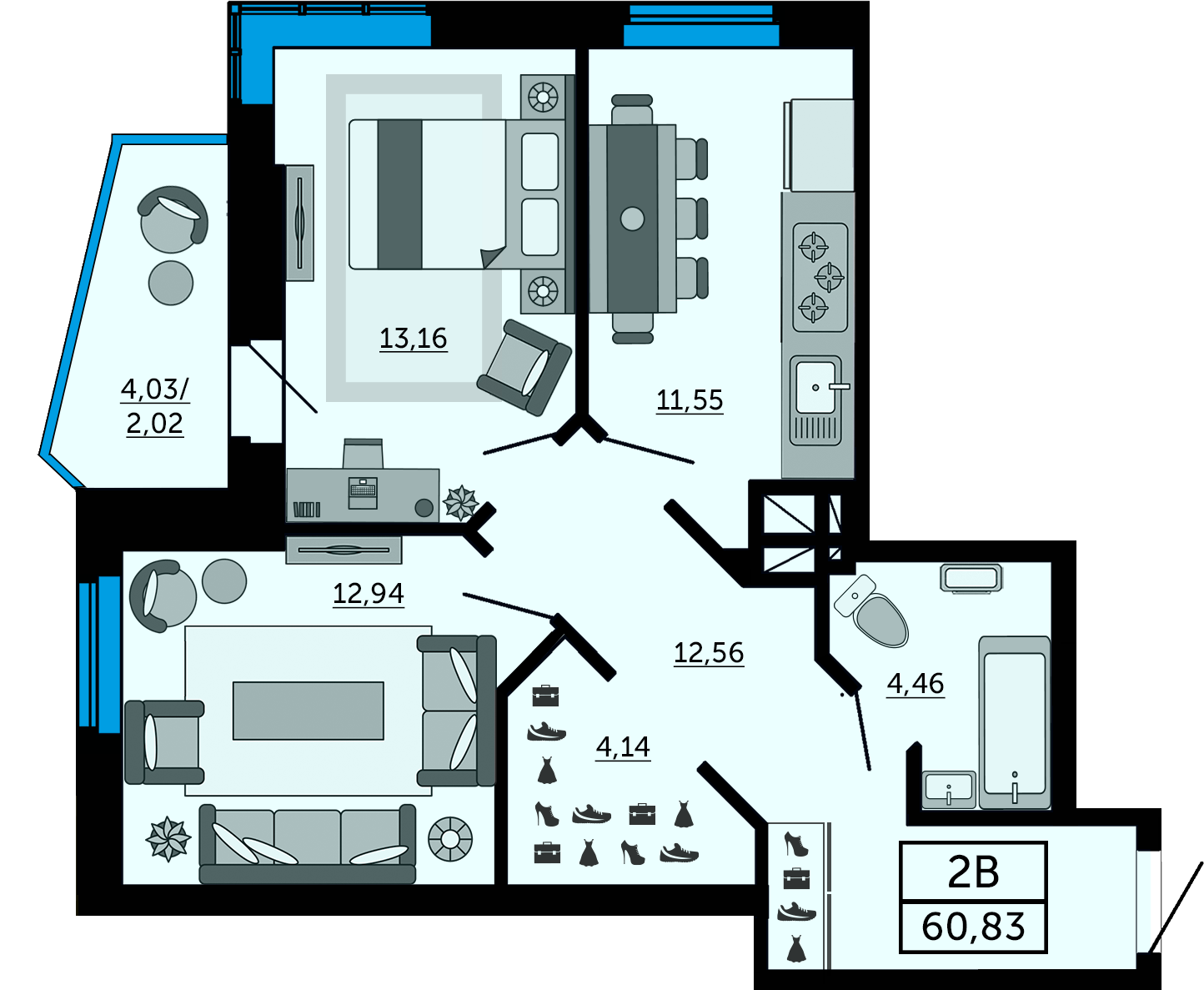 Планировка 2-комн. в ЖК «Донской Арбат»