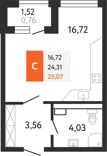 Планировка Студия в ЖК «Аврора-2»