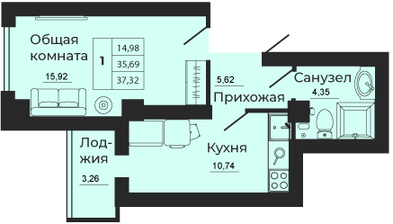 Планировка 1-комн. в ЖК «Мечта»