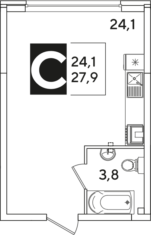 Планировка Студия в ЖК «Самолет»